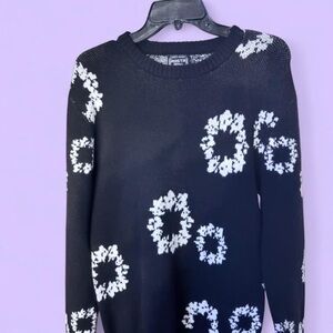 Stylish Black and White Floral Sweater